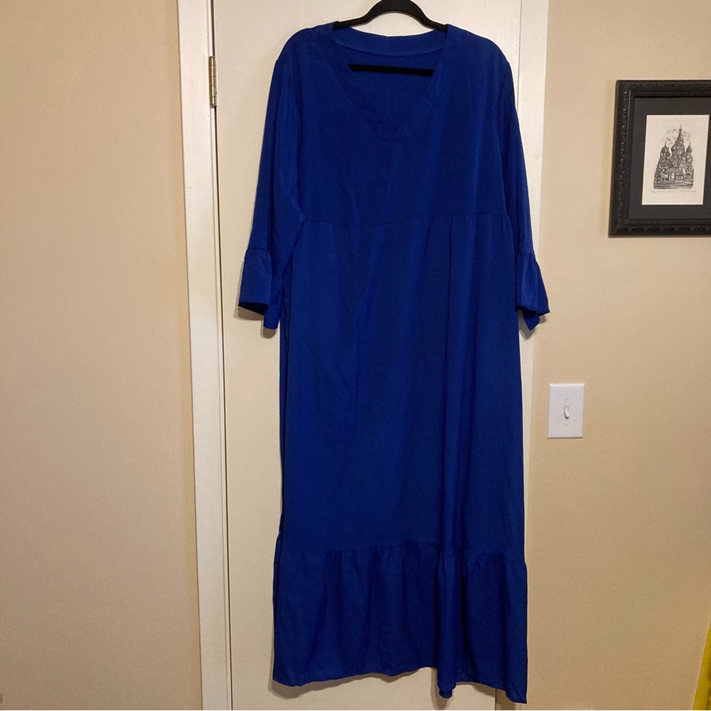 Royal blue flounce sleeve smock dress